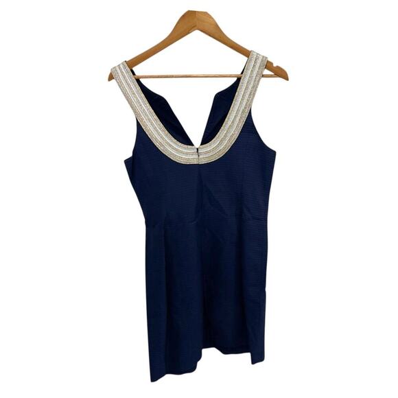 Lilly Pulitzer Valli Shift Dress Women's 6 Mini Metallic Sleeveless Navy Blue - Picture 3 of 10